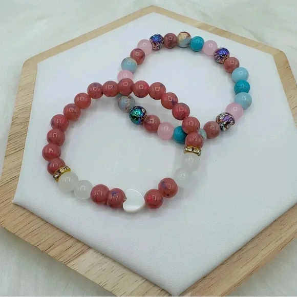 Sweetheart pink and Boho beaded Bracelet duo - Picture 1 of 5